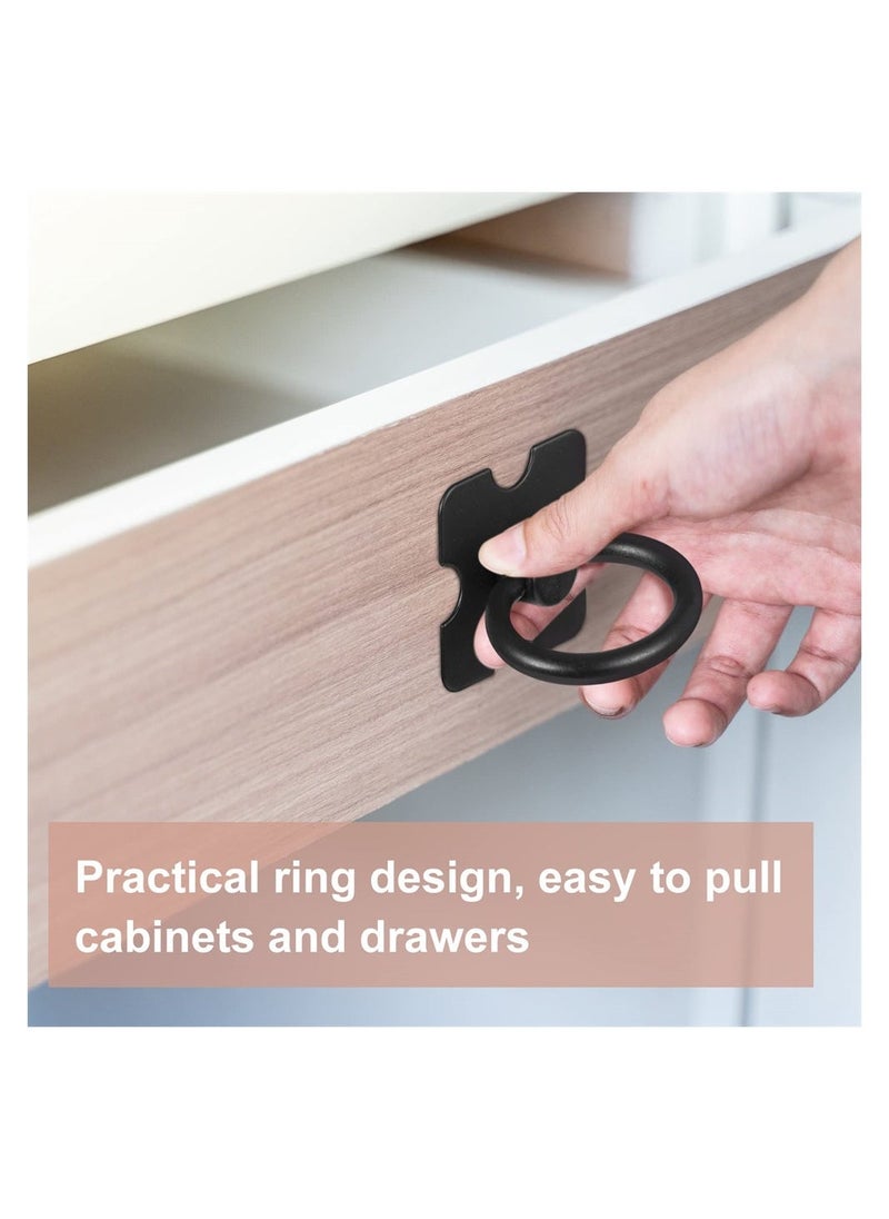 KASTWAVE Drawer Handles and Ring Pull, 4 Pcs Decorative Furniture Door Drawer Handles and Ring Pull with Screws for Cabinet Wardrobe Cupboard Dresser, Black  - Image 3