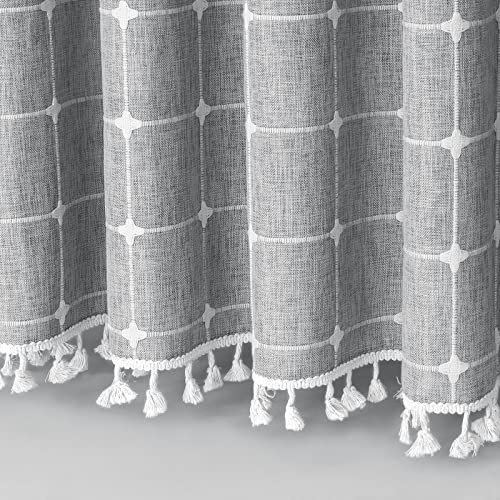 MitoVilla Modern Farmhouse Shower Curtain Set, Grey Boho Shower Curtains for Bathroom Decor, Vintage Rustic Thick Linen Fabric , Country Tassel Cloth, 72 x 72 - Image 5