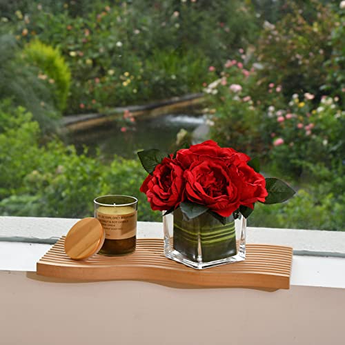 GreenHouzz Artificial Peony Silk Flower Centerpieces Faux Floral Arrangement in Glass Vase for Home Wedding Table Decoration (Red) - Image 4