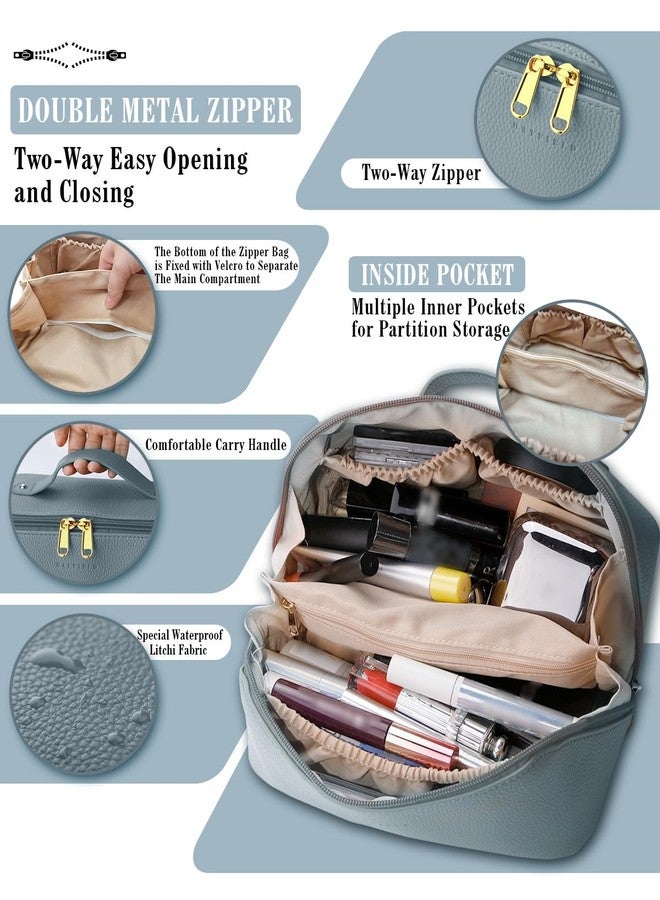 FEDORA Cosmetic Bag for Women, Litchi PU Leather Makeup Pouch for Women, Large Capacity Cosmetic Travel Bag, Portable Makeup Kit Storage Bag with Handle and Divider, Makeup Organizer Bag - Image 4