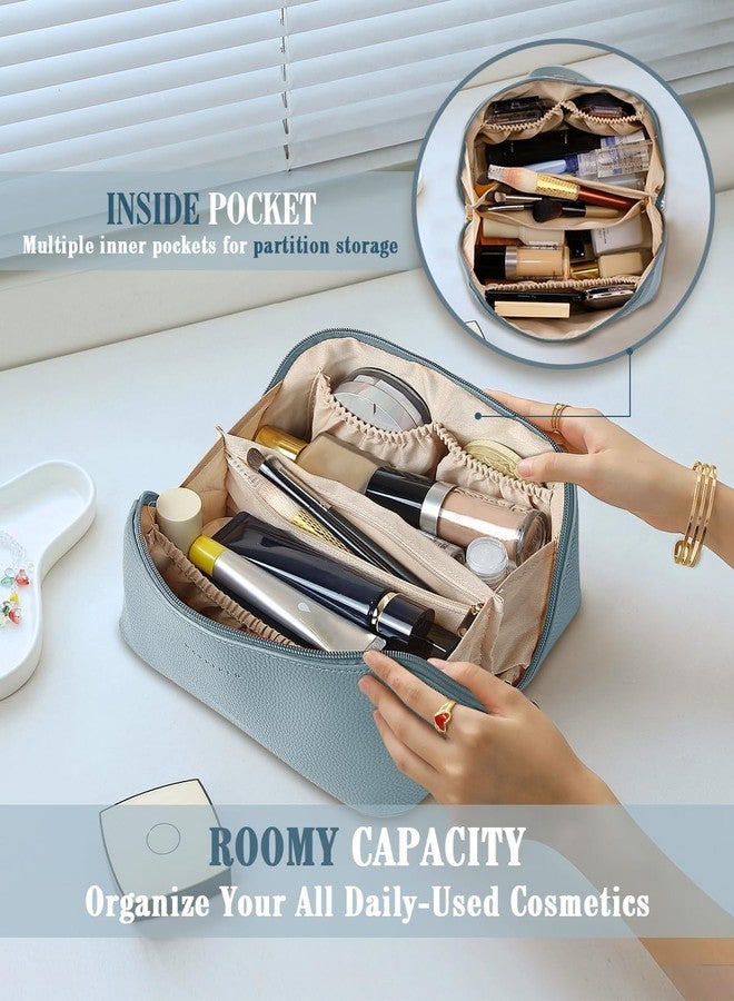 FEDORA Cosmetic Bag for Women, Litchi PU Leather Makeup Pouch for Women, Large Capacity Cosmetic Travel Bag, Portable Makeup Kit Storage Bag with Handle and Divider, Makeup Organizer Bag - Image 3