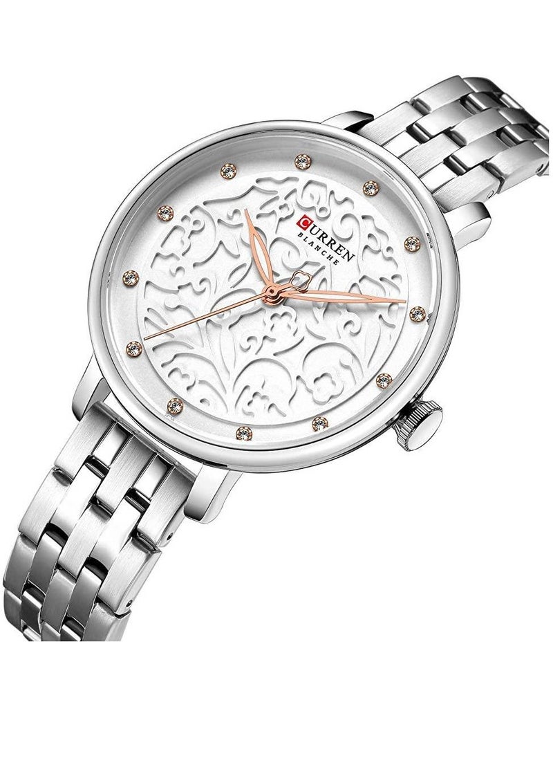 CURREN - 9046 Quartz Movement Round Dial Stainless Steel Strap Waterproof Women Wristwatch - Silver - Image 1
