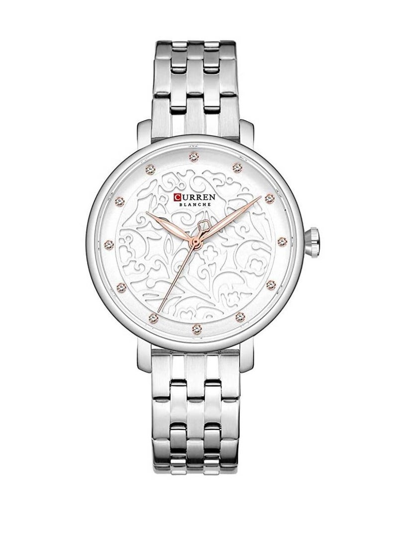 CURREN - 9046 Quartz Movement Round Dial Stainless Steel Strap Waterproof Women Wristwatch - Silver - Image 1