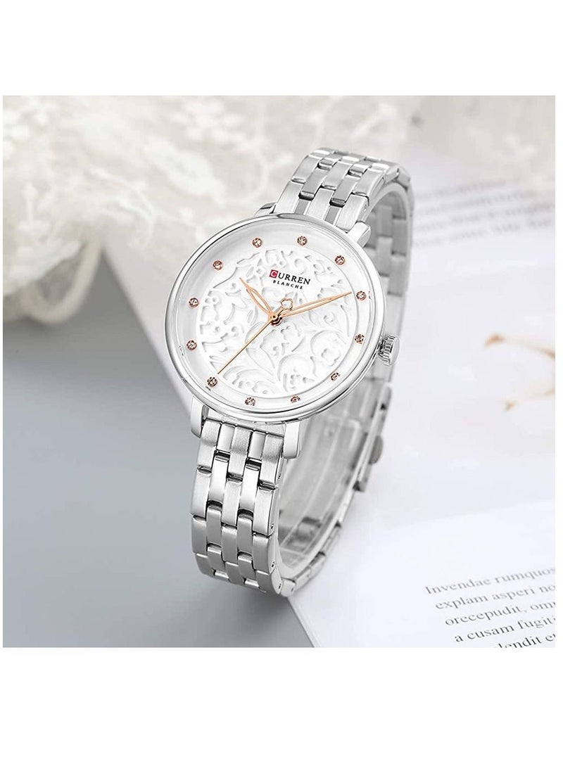 CURREN - 9046 Quartz Movement Round Dial Stainless Steel Strap Waterproof Women Wristwatch - Silver - Image 1