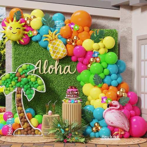 Heukikt Tropical Hawaiian Party Decorations 155Pcs Luau Balloon Garland Arch Kit Hot Pink Orange Yellow Pineapple Flamingo Balloons for Tropical Summer Beach Pool Birthday Coconut Party Supplies - Image 1