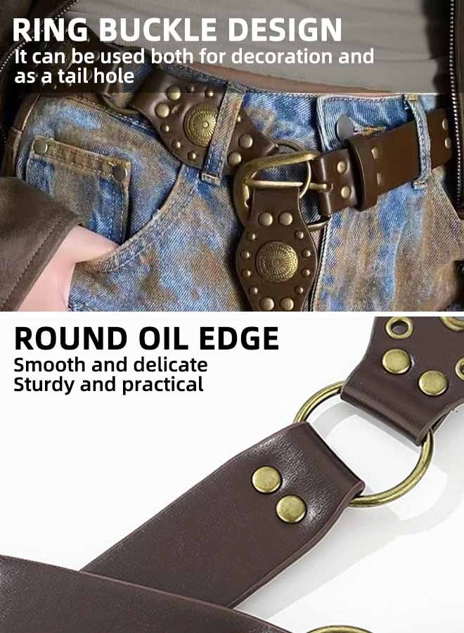 أحزمة غربية للنساء من جلد البقر Y2K، أحزمة سلسلة كونشو، أحزمة بوهو ديسك، أحزمة ريفية عتيقة للفساتين - Image 5