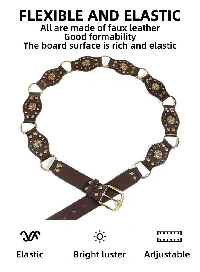 أحزمة غربية للنساء من جلد البقر Y2K، أحزمة سلسلة كونشو، أحزمة بوهو ديسك، أحزمة ريفية عتيقة للفساتين - Image 3