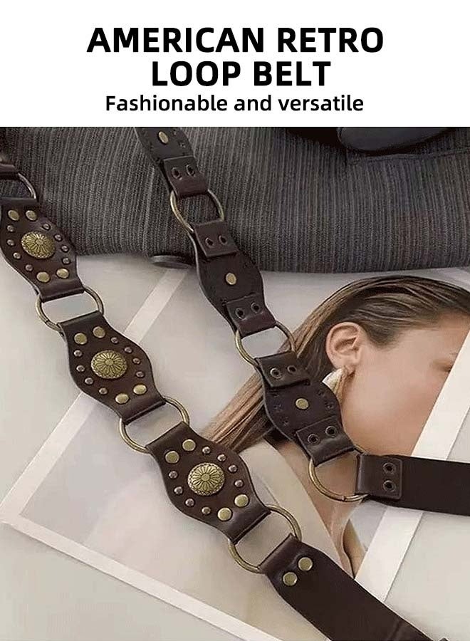 أحزمة غربية للنساء من جلد البقر Y2K، أحزمة سلسلة كونشو، أحزمة بوهو ديسك، أحزمة ريفية عتيقة للفساتين - Image 2