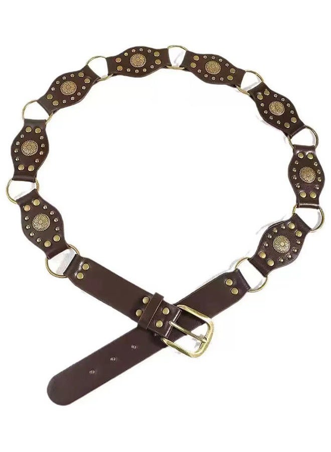 أحزمة غربية للنساء من جلد البقر Y2K، أحزمة سلسلة كونشو، أحزمة بوهو ديسك، أحزمة ريفية عتيقة للفساتين - Image 1