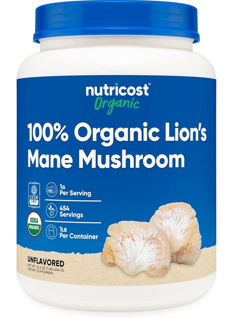 Nutricost Organic Lion's Mane Mushroom Powder 1LB .16.2oz .Packaging May Vary - Image 1