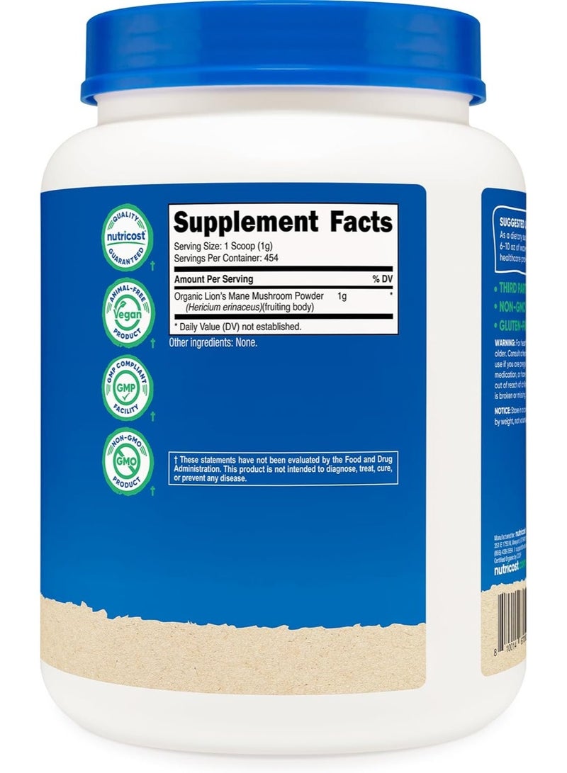 Nutricost Organic Lion's Mane Mushroom Powder 1LB .16.2oz .Packaging May Vary - Image 2