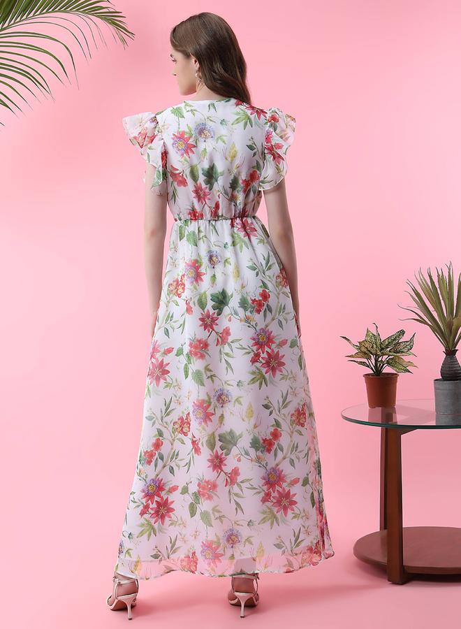 ميش فستان ماكسي ميش بحزام جانبي وأكمام مكشكشة - Image 5