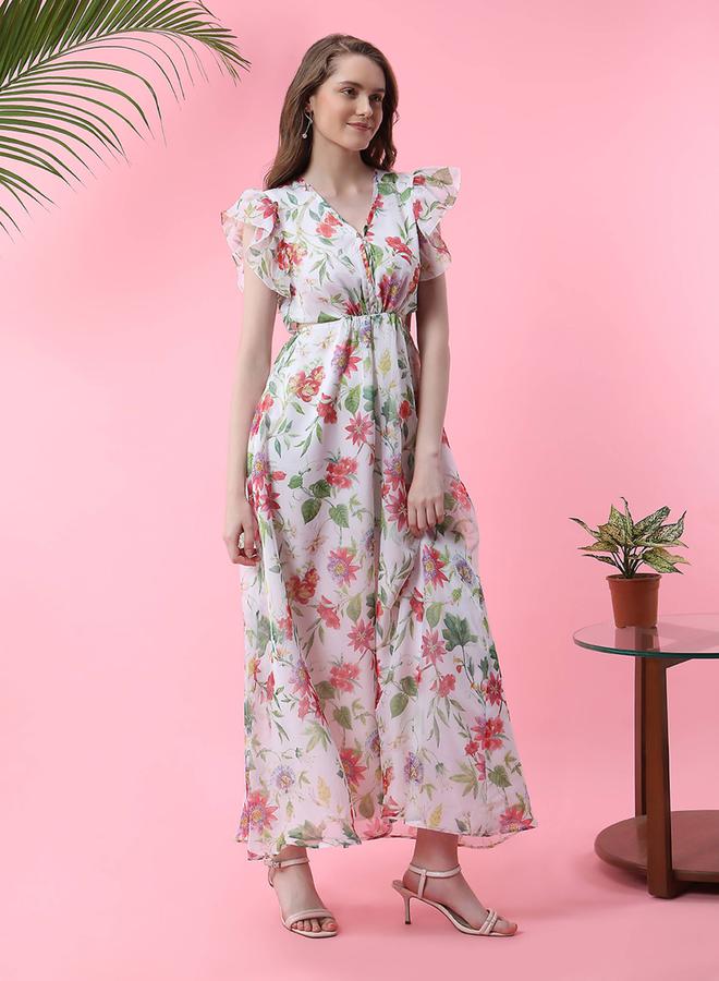 ميش فستان ماكسي ميش بحزام جانبي وأكمام مكشكشة - Image 4