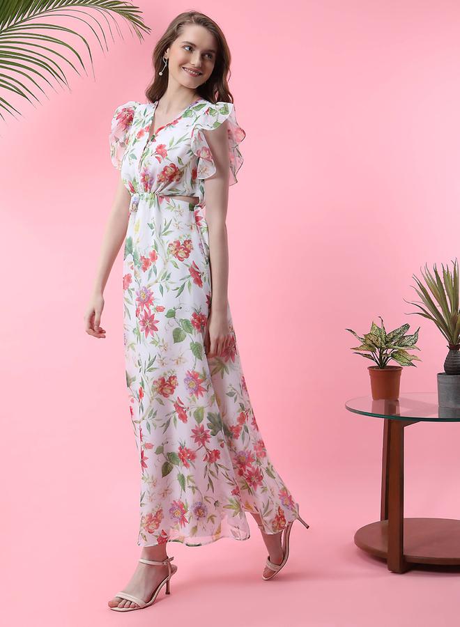 ميش فستان ماكسي ميش بحزام جانبي وأكمام مكشكشة - Image 3