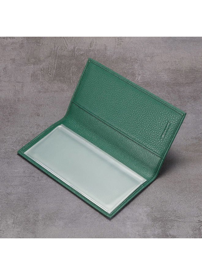 HISCOW Minimalist Checkbook Cover - Full Grain Leather, Pebbled Green, One Size, Minimalist - Image 4