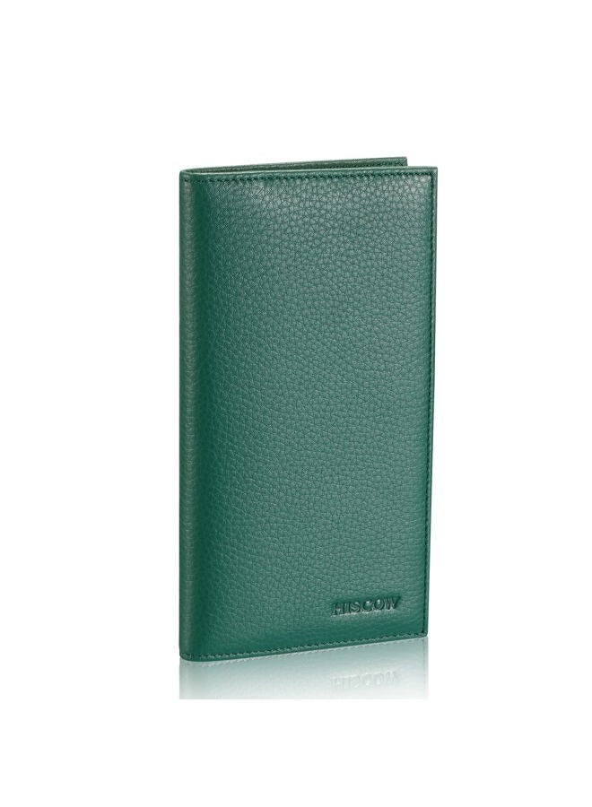 HISCOW Minimalist Checkbook Cover - Full Grain Leather, Pebbled Green, One Size, Minimalist - Image 1