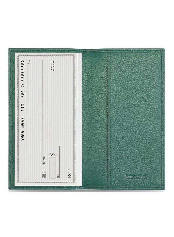 HISCOW Minimalist Checkbook Cover - Full Grain Leather, Pebbled Green, One Size, Minimalist - Image 2