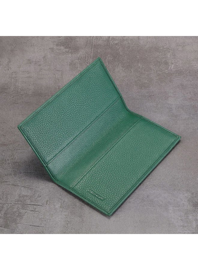 HISCOW Minimalist Checkbook Cover - Full Grain Leather, Pebbled Green, One Size, Minimalist - Image 5
