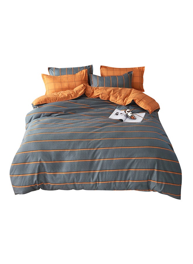 4-Piece Daylight Allure Design Bedding Set polyester Grey/Orange Duvet Cover (150x200) cm, Bed Sheet (160x220) cm, Pillow Cover (48x75)cm - Image 1