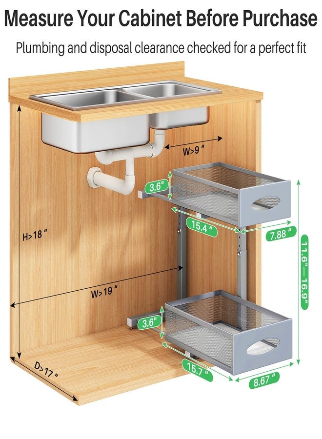 Kitstorack Under Sink Organizer, 2 Tier Pull out Cabinet Organizer Baskets for Kitchen and Bathroom Cabinet Organization,1 Pack, Grey - Image 2