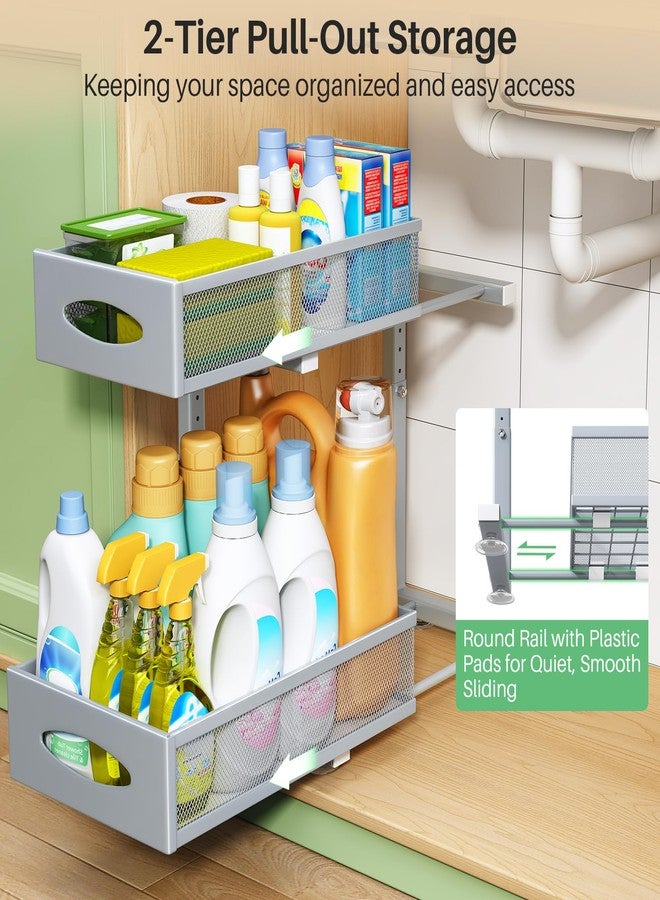 Kitstorack Under Sink Organizer, 2 Tier Pull out Cabinet Organizer Baskets for Kitchen and Bathroom Cabinet Organization,1 Pack, Grey - Image 3