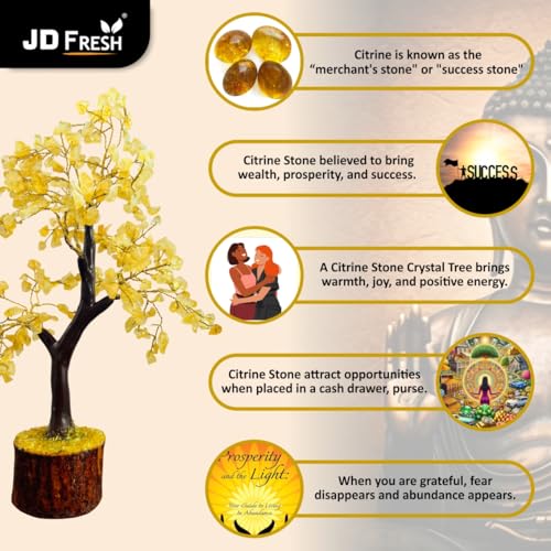JD FRESH Certified Citrine Money Tree for Wealth/Success/Prosperity/Natural Gemstone Crystal Tree for Positive Energy/Good Luck/Reiki/Vastu/Handcrafted 300 Beads Stone Bonsai Feng Shui Home Décor Gift - Image 2