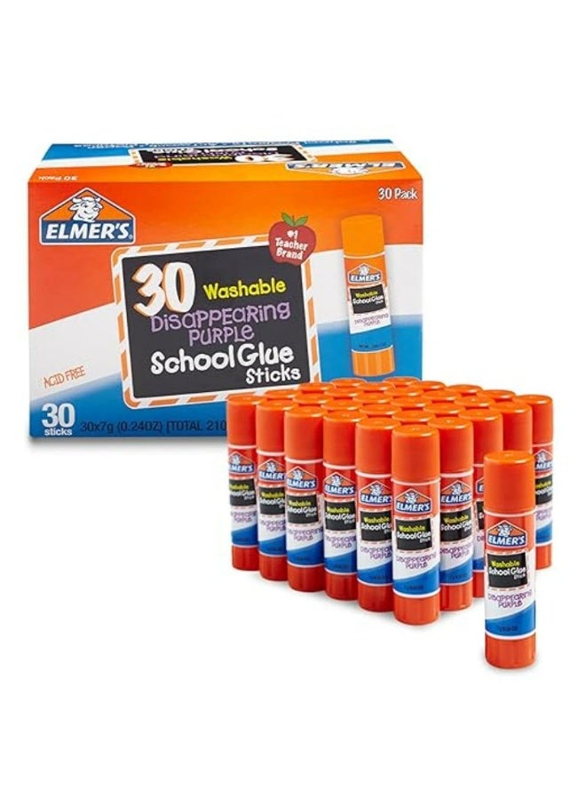 Elmer's Disappearing Purple School Glue Sticks, Washable, 7 Grams, 30 Count