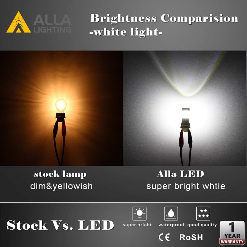 Alla Lighting ألا لايتينج مُحدث حديثًا T20 7440 7443 LED للإضاءة الخلفية والرجوع، والإشارة، والفرامل، أو مصابيح تشغيل النهار، 6000K زينون أبيض، سوبر بر��يت 2835-SMD 360° للسيارات والشاحنات - Image 3