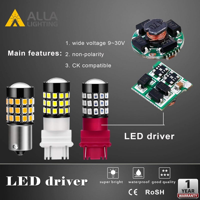 Alla Lighting ألا لايتينج مُحدث حديثًا T20 7440 7443 LED للإضاءة الخلفية والرجوع، والإشارة، والفرامل، أو مصابيح تشغيل النهار، 6000K زينون أبيض، سوبر بر��يت 2835-SMD 360° للسيارات والشاحنات - Image 5