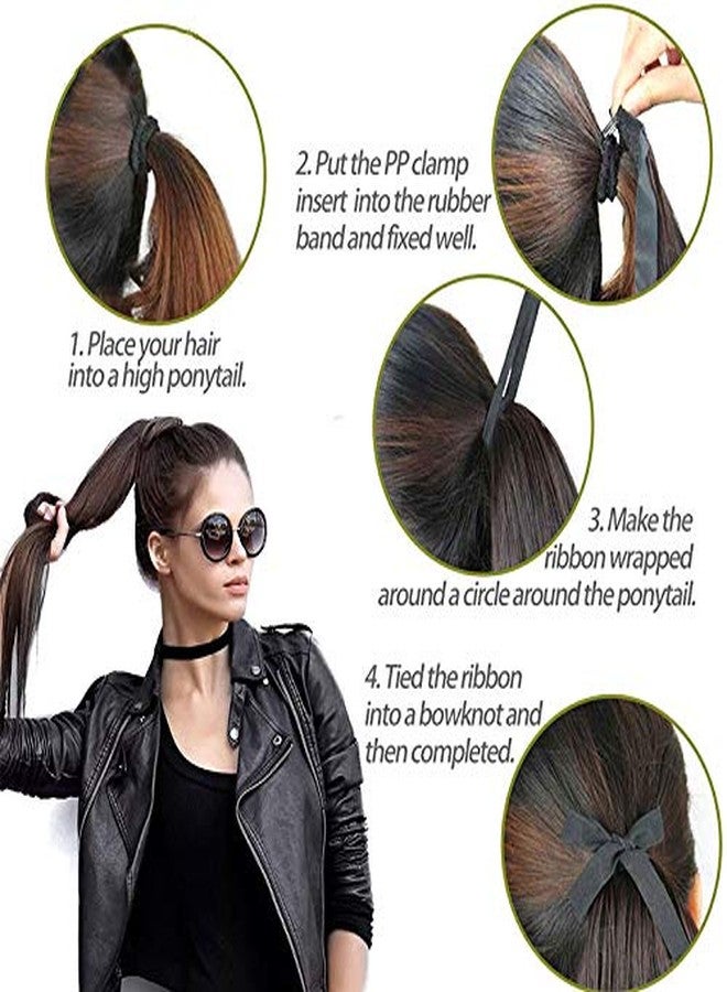 Ashkash Straight Long Ribbon Ponytail Extensions Wrap Around Synthetic Clip In Ponytail Hair Extensions Hairpieces For Women Girls (Brown) - Image 3