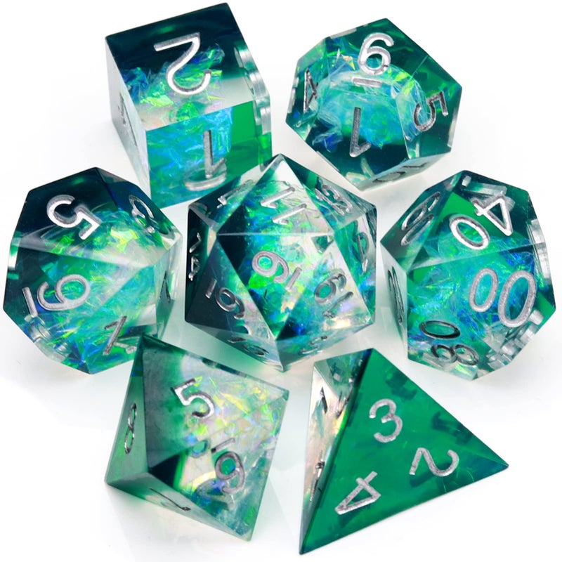 Haxtec DND Dice Set Sharp Edge Resin Dice Iridecent Inclusion with Dice Case Green DD Dice for RPG Role Playing Games Compatible with Dungeons and Dragons Gift Galaxy Series - Image 3