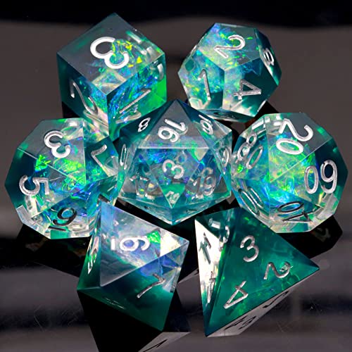 Haxtec DND Dice Set Sharp Edge Resin Dice Iridecent Inclusion with Dice Case Green DD Dice for RPG Role Playing Games Compatible with Dungeons and Dragons Gift Galaxy Series - Image 5