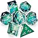Haxtec DND Dice Set Sharp Edge Resin Dice Iridecent Inclusion with Dice Case Green DD Dice for RPG Role Playing Games Compatible with Dungeons and Dragons Gift Galaxy Series - Image 2