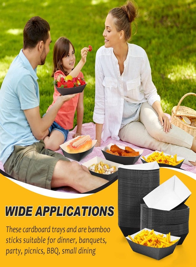 Yinkin 100 Pcs Paper Food Trays Boat 3lb Disposable Nacho Trays Kraft Paper for Tacos Concession French Fries Snack Hot Dog BBQ Popcorn Valentine's Day Wedding Carnival Picnic Party Supplies(Black) - Image 5