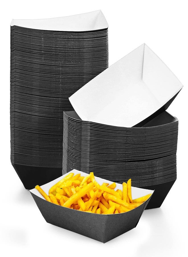 Yinkin 100 Pcs Paper Food Trays Boat 3lb Disposable Nacho Trays Kraft Paper for Tacos Concession French Fries Snack Hot Dog BBQ Popcorn Valentine's Day Wedding Carnival Picnic Party Supplies(Black) - Image 1