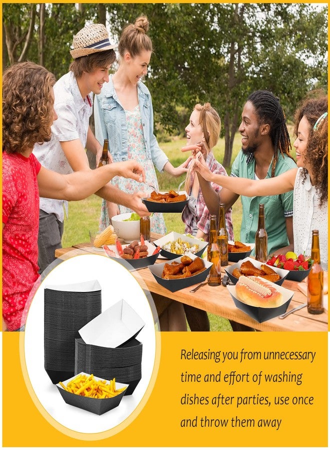 Yinkin 100 Pcs Paper Food Trays Boat 3lb Disposable Nacho Trays Kraft Paper for Tacos Concession French Fries Snack Hot Dog BBQ Popcorn Valentine's Day Wedding Carnival Picnic Party Supplies(Black) - Image 4