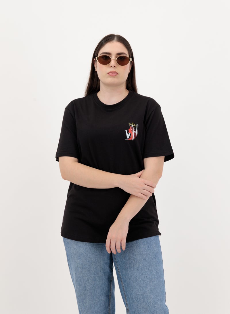 Vasl Hub Black Oversized Graphic Crew Neck T Shirt for Women - Image 5