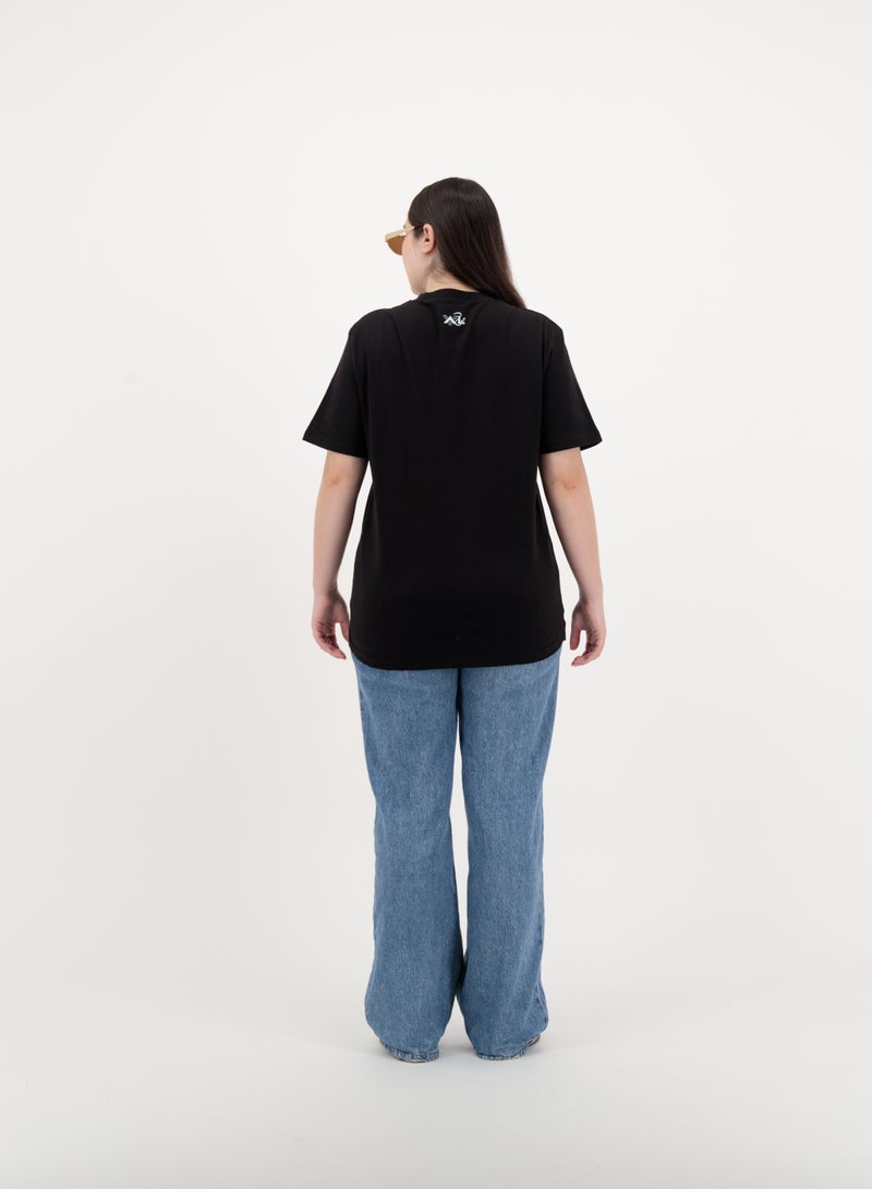 Vasl Hub Black Oversized Graphic Crew Neck T Shirt for Women - Image 4