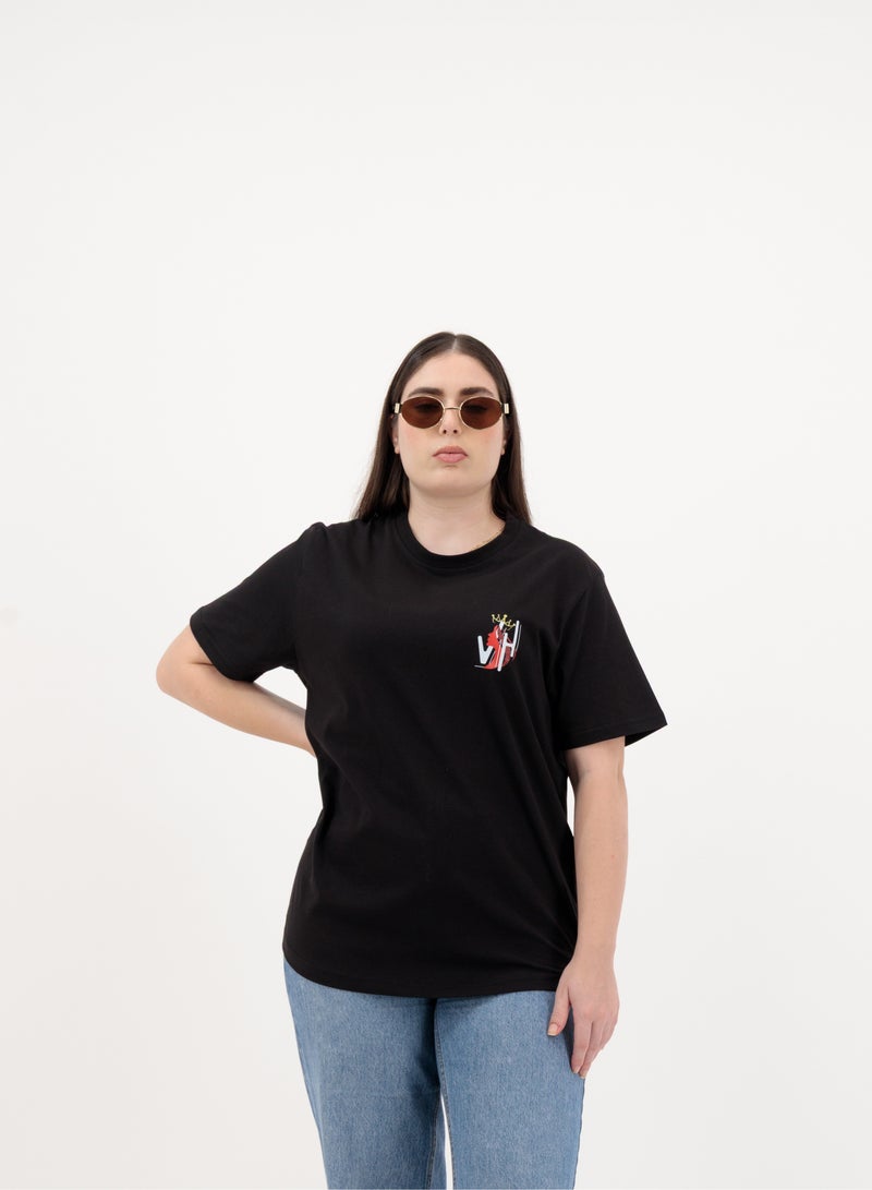 Vasl Hub Black Oversized Graphic Crew Neck T Shirt for Women - Image 1