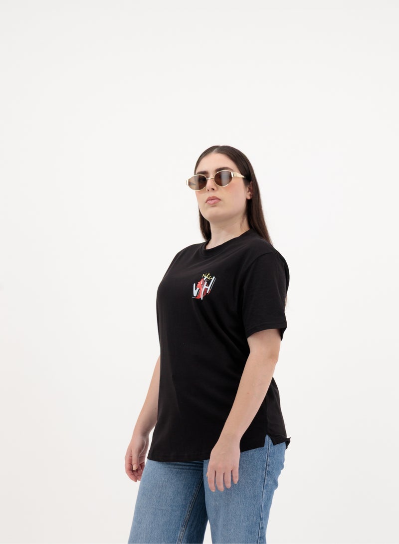 Vasl Hub Black Oversized Graphic Crew Neck T Shirt for Women - Image 2