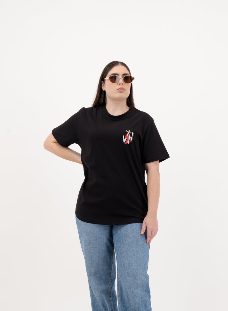 Vasl Hub Black Oversized Graphic Crew Neck T Shirt for Women - Image 3
