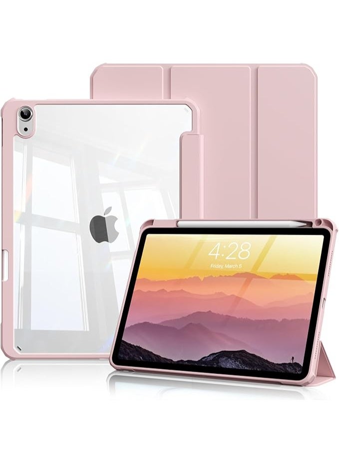 For iPad Air 11 Inch Case M2 2024,For iPad Air 5th/4th Generation Case 2022/2020 10.9 Inch with Pencil Holder, Trifold StaSmart Case(Pink)
