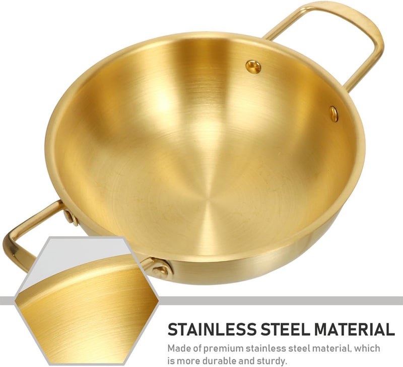 Stainless Steel Korean Ramen Noodles Pot 20cm Gold Non-magnetic Soup Pot with Glass Lid Shrimp Boil Cookware for Kitchen Cooking - Image 3