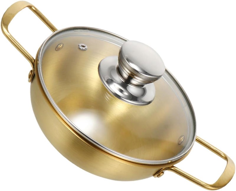 Stainless Steel Korean Ramen Noodles Pot 20cm Gold Non-magnetic Soup Pot with Glass Lid Shrimp Boil Cookware for Kitchen Cooking - Image 1