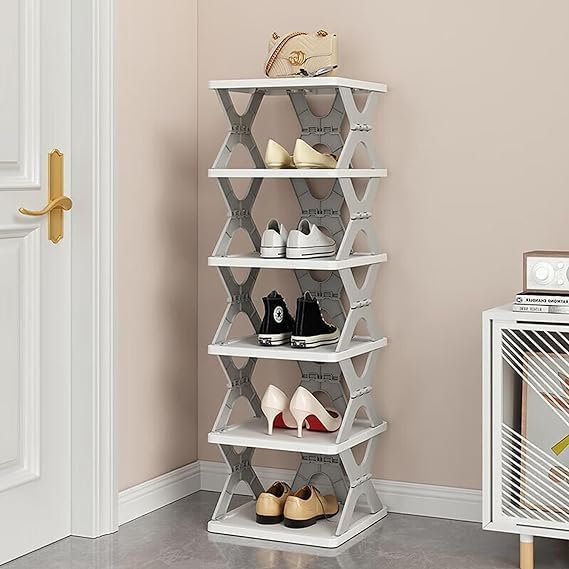 BBD kitchen shop 6Layer Foldable Shoe Rack Stand Adjustable Portable Shoe Organizer Collapsible Plastic Shoe Cabinet Storage SpaceSaving Shoe Organizer for Home Office Multicolor - Image 1