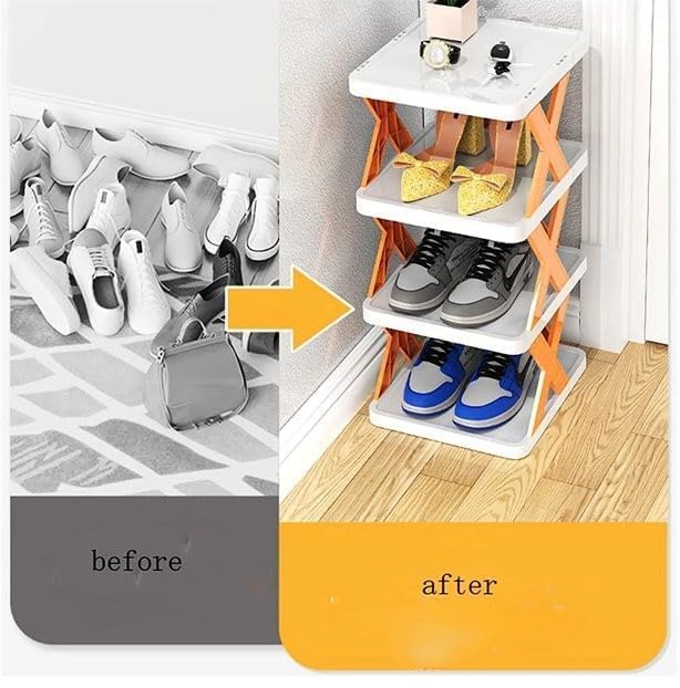 BBD kitchen shop 6Layer Foldable Shoe Rack Stand Adjustable Portable Shoe Organizer Collapsible Plastic Shoe Cabinet Storage SpaceSaving Shoe Organizer for Home Office Multicolor - Image 4