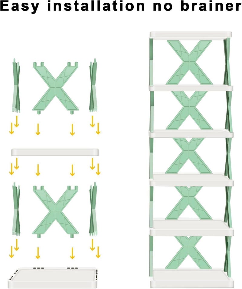 BBD kitchen shop 6Layer Foldable Shoe Rack Stand Adjustable Portable Shoe Organizer Collapsible Plastic Shoe Cabinet Storage SpaceSaving Shoe Organizer for Home Office Multicolor - Image 3