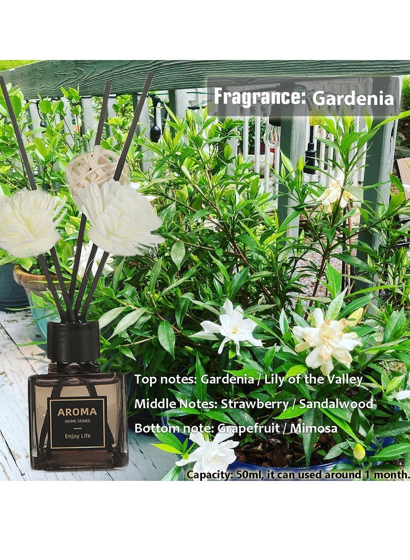 سان هان مجموعة معطرات الجو من القصب ٥٠ مل: معطرات جو بمزيج من الغاردينيا معطرات جو، موزعات عطرية طويلة الأمد، زيت عطري، للمنزل، غرفة النوم، الحمام، المكتب (تركيز ١٠٪) - Image 2