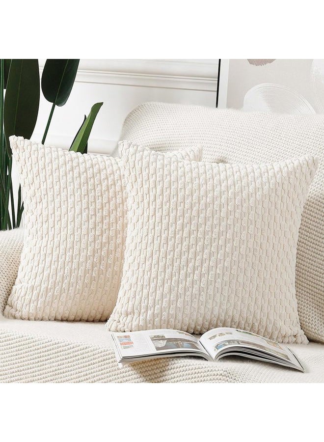 Madizz 2 Pcs Boho Striped Corduroy Cushion Covers Decorative Soft Sofa Bedroom Cushion Shell Cream White Square 40 x 40cm - Image 1