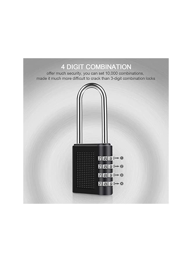 PROMASS PROMASS Combination Padlock, Long Shackle 4 Digit Locker Lock Weatherproof Lock Outdoor Combination Lock for School Gym Locker, Door, Fence, Hasp, Shed, Garage, Storage Box(Black) 2 Pack  - Image 4